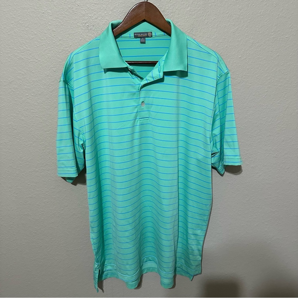 Peter Millar Men’s Summer Comfort Green and Blue Striped Polo